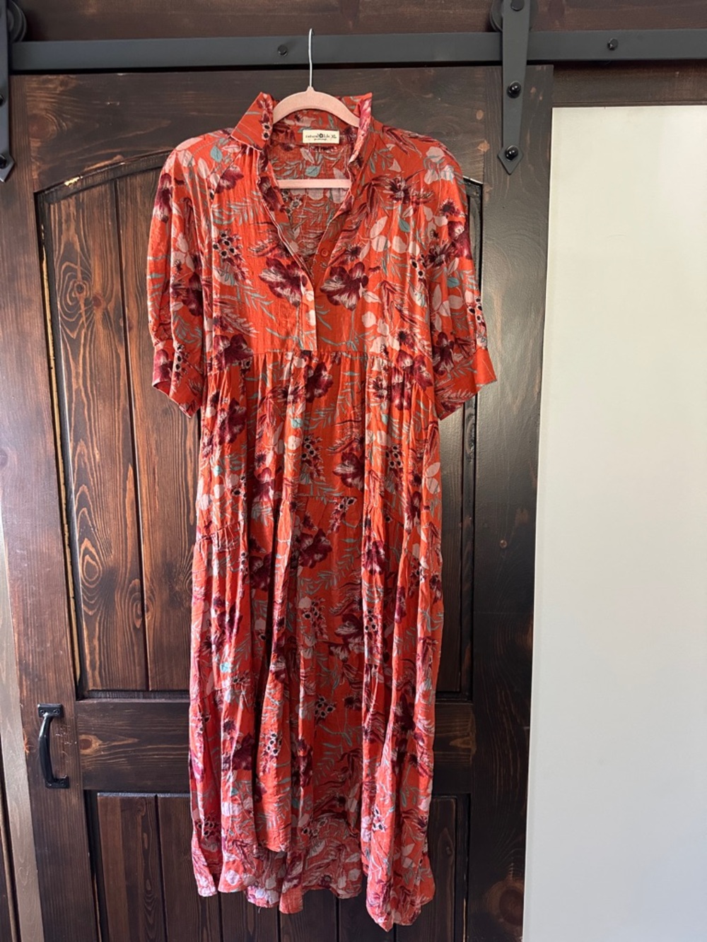NATURAL LIFE Coral Floral Button-Front Maxi Dress
